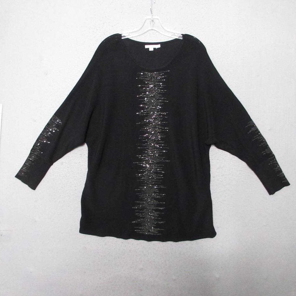 Chicos Sweater Tunic 4 XXL Black Batwing Studded Rhinestone Glam Sparkle Holiday
